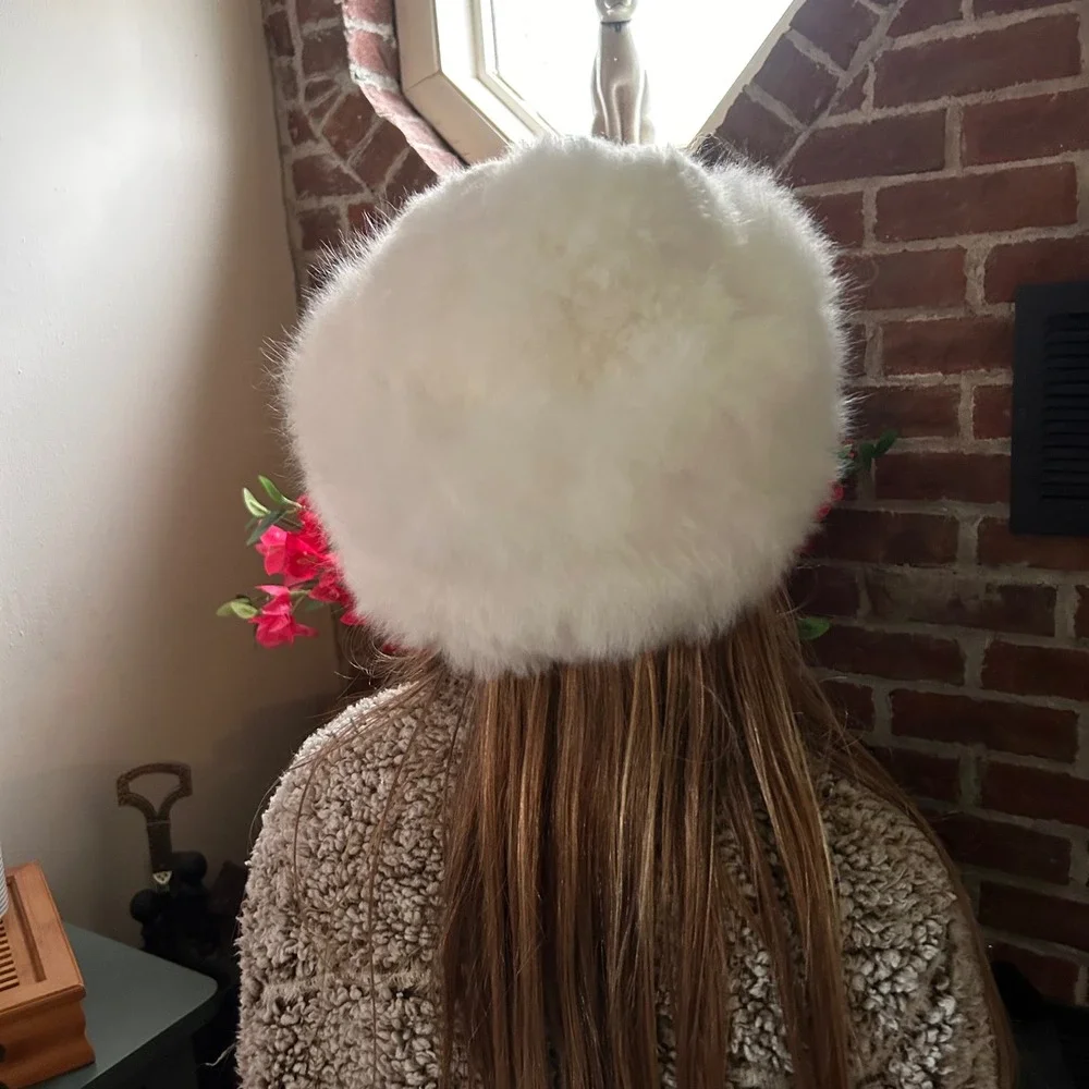 Alpaca Fur Cossack Hat & Detachable Collar Set Ivory Peruvian Soul Women Girls